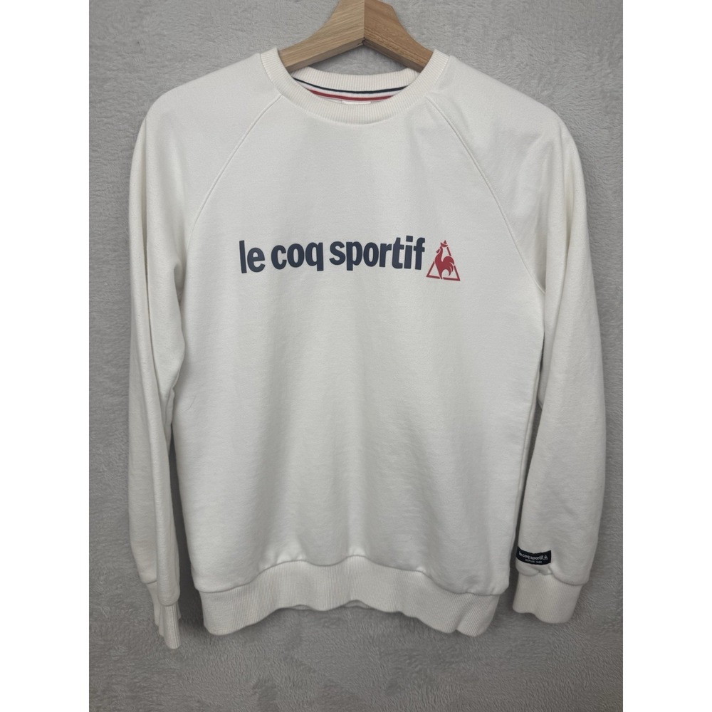 Le Coq Sportif Sweatshirt White Spellout Logo Crewneck Retro Sportswear Mens S